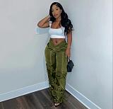 Low Waist Drawstring Pocket Side Straight Pants Casual OLY-6109