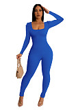 Women Square Collar Long-sleeved Slim Length Jumpsuit HXZY-0325