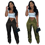 Low Waist Drawstring Pocket Side Straight Pants Casual OLY-6109