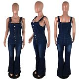 Women Straps Sleeveless Womens Wide Leg Denim Jumpsuit LX-6048