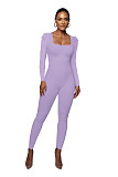 Women Square Collar Long-sleeved Slim Length Jumpsuit HXZY-0325