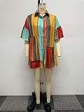 Fashion Print Women Patchwork Short Sleeves Blouse Dress NY-10552