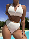 White Women's Zipper Split-piece Push-up Bikini Swimsuit MJ-012
