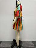 Fashion Print Women Patchwork Short Sleeves Blouse Dress NY-10552