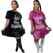 Short Sleeve Glitter Sequin Birthday Dresses CY-0026