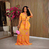 Stylish Print Ladies Lace-up Long Skirts 2 Pieces Sets ZAND-31338