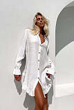 Solid Textured Button-Front Dress With Ruffled Hem Mini Dress RC-3257