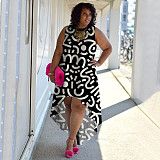 Fashion Printed Women Sleeveless Round Neck Large Size Dress NNWY-7988