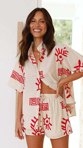 2024 Fashion Button Up Shirt and Shorts Set RC-3256