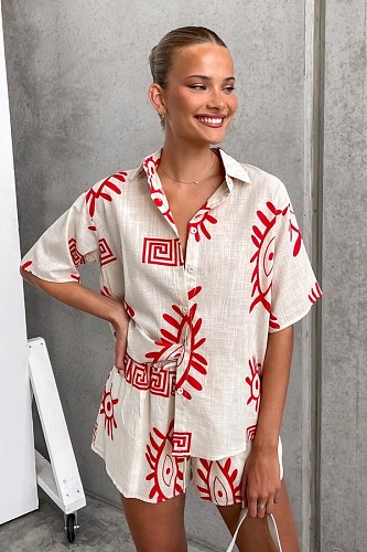 2024 Fashion Button Up Shirt and Shorts Set RC-3256