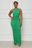 Sleeveless Candy Ruched Back Split Bodycon Maxi Dress RC-3258
