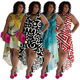 Fashion Printed Women Sleeveless Round Neck Large Size Dress NNWY-7988