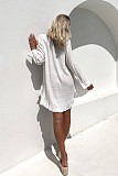 Solid Textured Button-Front Dress With Ruffled Hem Mini Dress RC-3257