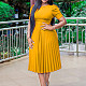 NEW Ladies Solid Color Short Sleeves Round Neck Pleated Plus Size Dress NNWY-6049