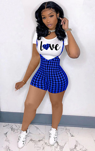 Short Sleeve T-shirt Plaid Overalls Rompers Outfits SAND-1328