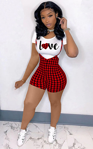 Short Sleeve T-shirt Plaid Overalls Rompers Outfits SAND-1328