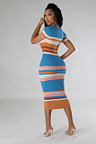 Fashion Sweater Crew Neck Knit Slim Short-sleeved Midi Dress OSM-4454