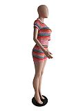 Contrast Color Stripe Knitting Two Piece Shorts Set DY-6901