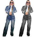 Fashion Women Cross Burn Long Pants Denim Sets 2 Pieces CM-8710
