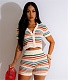 Contrast Color Stripe Knitting Two Piece Shorts Set DY-6901