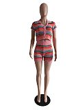 Contrast Color Stripe Knitting Two Piece Shorts Set DY-6901