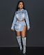 Casual Button-up Zipper Strap Irregular Split Cargo Denim Mini Skirt Sets CM-8711