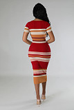 Fashion Sweater Crew Neck Knit Slim Short-sleeved Midi Dress OSM-4454