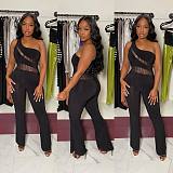 Sexy Hollow-out Single Shoulder Black Long Jumpsuit OSM-4456