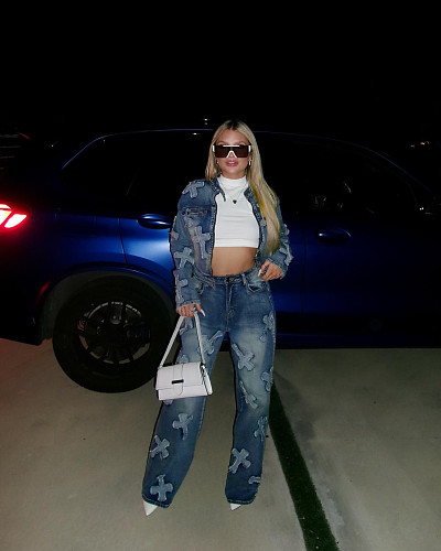 Fashion Women Cross Burn Long Pants Denim Sets 2 Pieces CM-8710