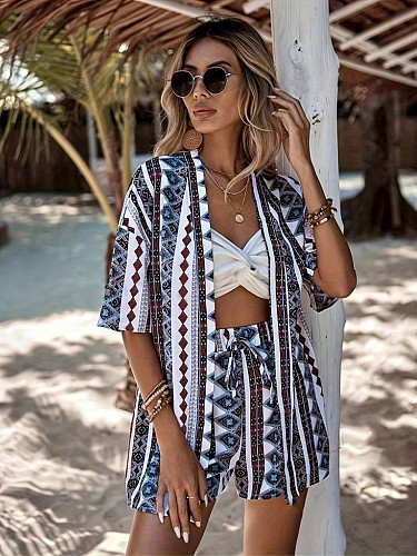 Fashion Printed Women Half Sleeves Shorts Sets JR-3759