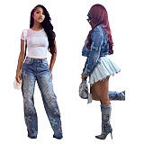 Fashion Women Cross Burn Long Pants Denim Sets 2 Pieces CM-8710