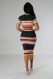 Fashion Sweater Crew Neck Knit Slim Short-sleeved Midi Dress OSM-4454