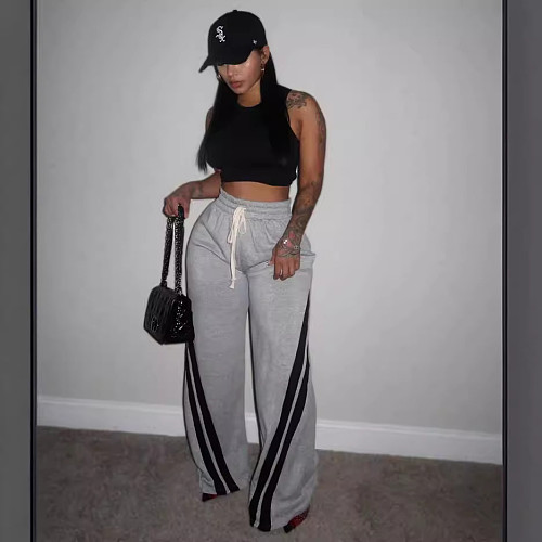 Grey Sweatpants for Women Straight Casual Female Joggers Pants High Waist GT-9170