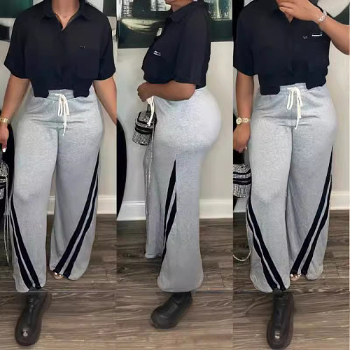 Grey Sweatpants for Women Straight Casual Female Joggers Pants High Waist GT-9170