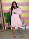 Women O Neck Short Sleeves Solid Casual Lantern Dress Cute OQ-310