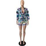 Half Sleeve Print Loose Blouse Shirt and Shorts Outfits YNS-1845