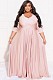 Large Size Women Solid Color Round Collar Pleated Hem Long Dresses OQ-3313
