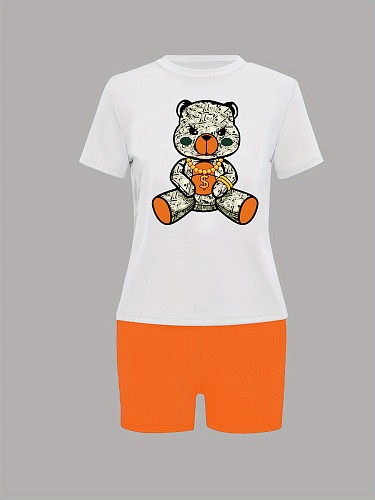 Crew Neck Short Sleeve Top & Solid Shorts Outfits DN-N8008M58