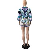 Half Sleeve Print Loose Blouse Shirt and Shorts Outfits YNS-1845