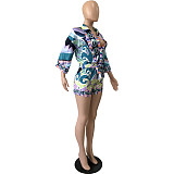 Half Sleeve Print Loose Blouse Shirt and Shorts Outfits YNS-1845