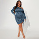 2024 Large Size Women Print Oblique Shoulder Folds Short Dress WDS-231020