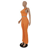 Solid Sleeveless Crop Tops Flare Pants Two Piece Set FE-276