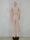 Solid Sleeveless Crop Tops Flare Pants Two Piece Set FE-276