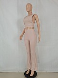 Solid Sleeveless Crop Tops Flare Pants Two Piece Set FE-276
