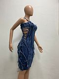 Buckle Adjuster on Shoulder Strap Denim Patchwork Dress YUN-5105