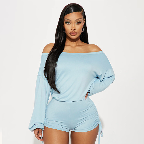 2024 Sexy Off Shoulder Long Sleeved Pleat Drawstring Girl Romper WDS-231078