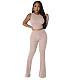 Solid Sleeveless Crop Tops Flare Pants Two Piece Set FE-276