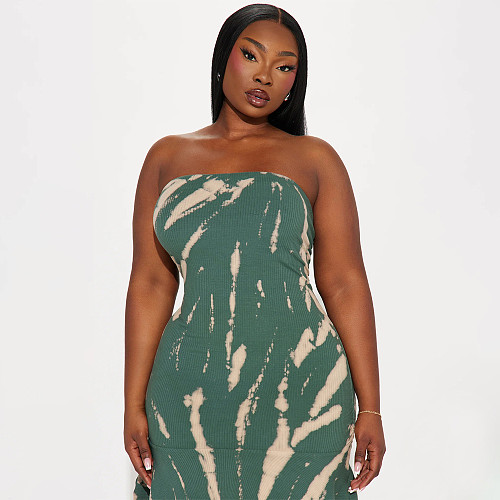 Sexy Strapless Women Print Irregular Short Dresses WDS-231240