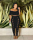 Sexy Off Shoulder Crop Top And Cut-out Pants 2 Pieces Sets YD-8810