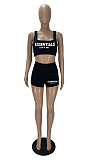Workout Letter Print Vest Crop Tops Sport Shorts Tracksuit XY-9305